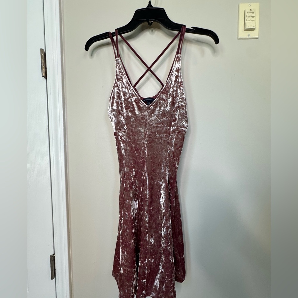 American Eagle Fit & Flare Pink Crushed Velvet Dress